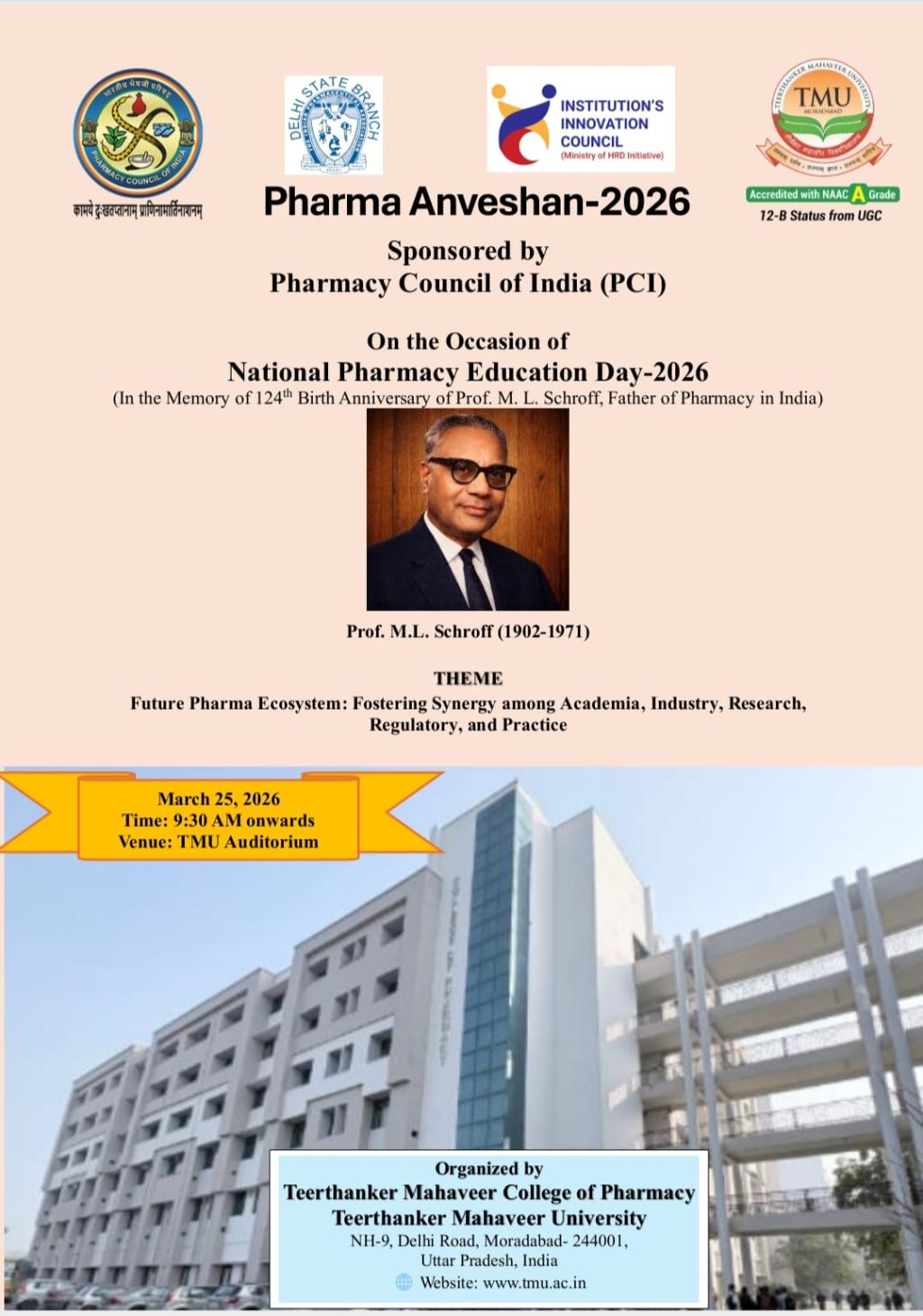 “Pharma Anveshan-2026” to Celebrate National Pharmacy Education Day at ...